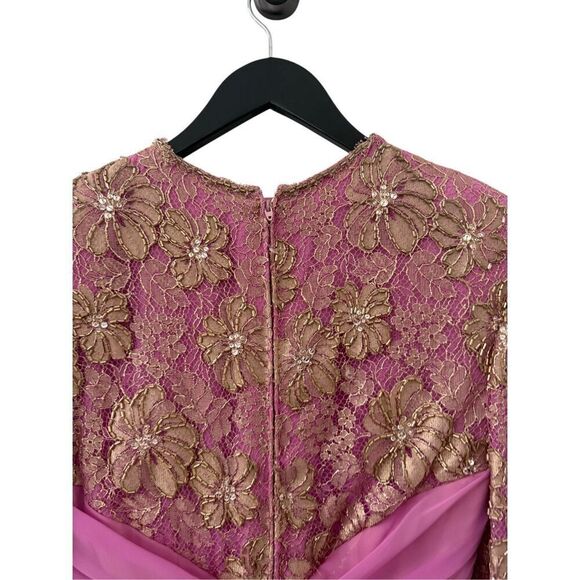 Vintage Nolan Miller Chiffon Lace Sequin Bodice Evening Dress Purple Women's XS - Picture 4 of 6